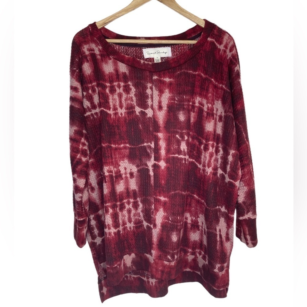 French Laundry red tie dye 3/4 dolman sleeve oversize sweater blouse